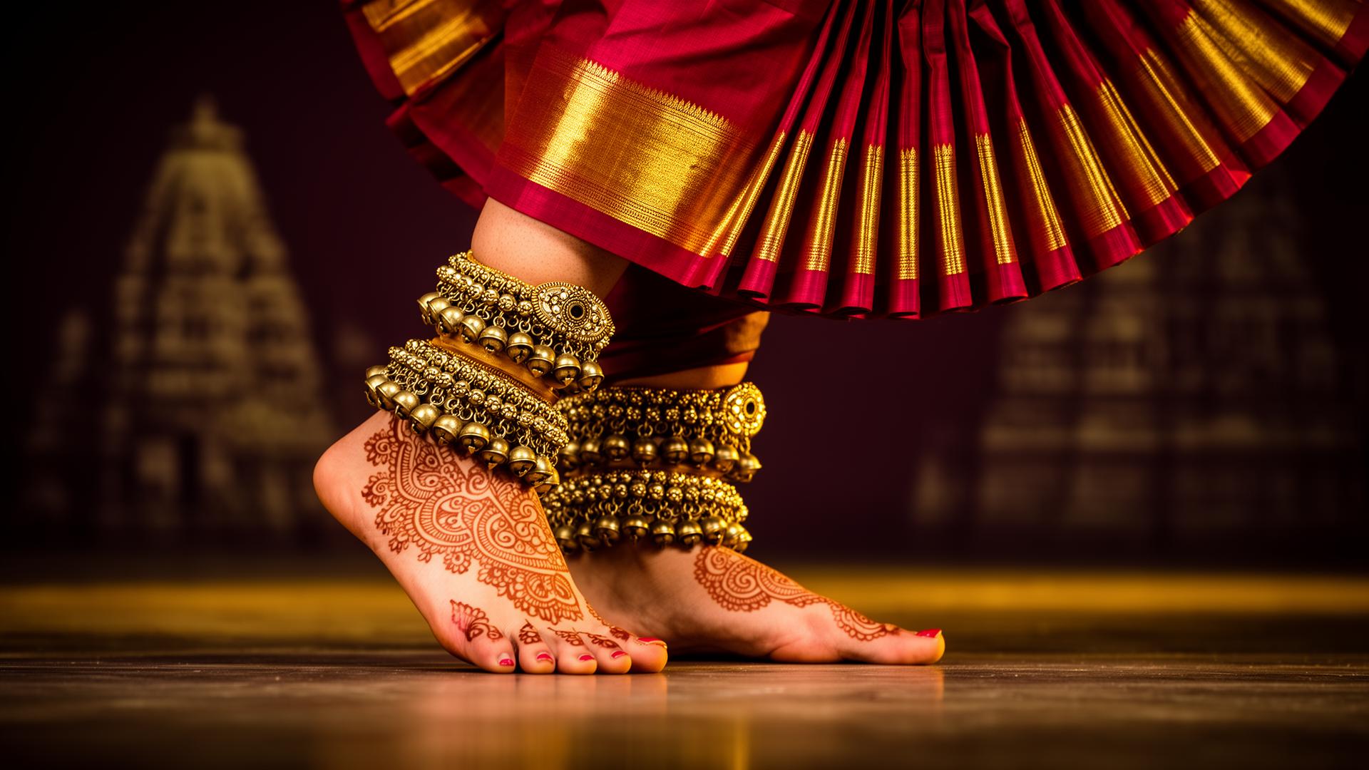 Classical dancer wearing handcrafted brass chilanka anklets